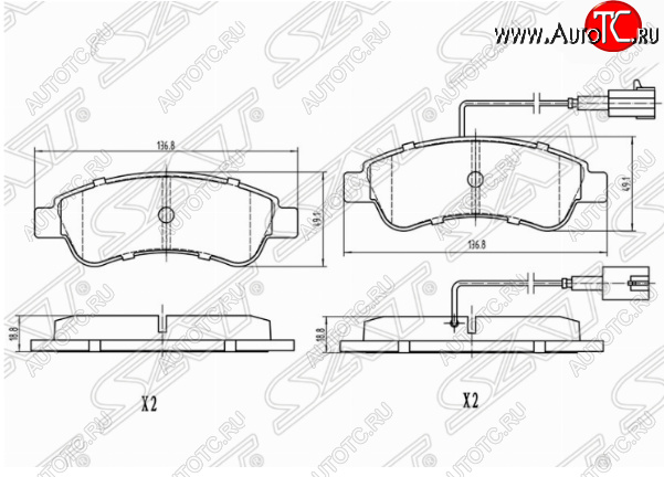 1 189 р. Комплект задних тормозных колодок SAT (с датчиком износа)  Peugeot Boxer  250 (2006-2014)  с доставкой в г. Москва