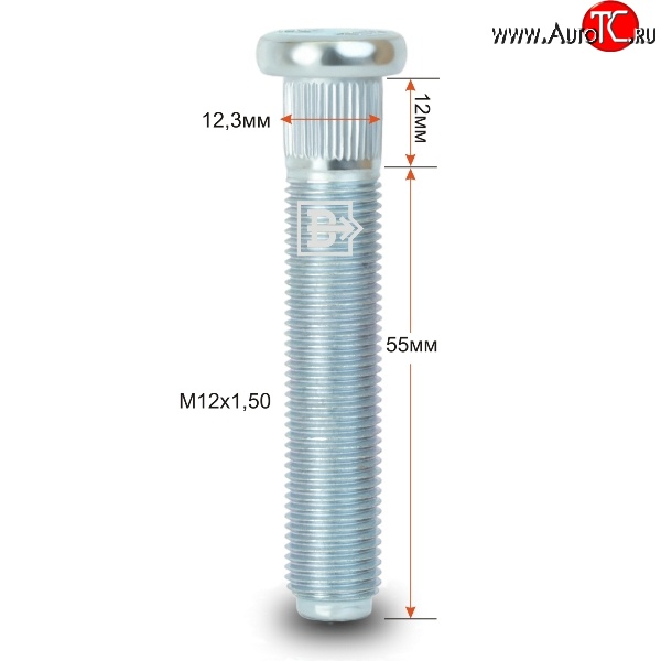 209 р. Забивная шпилька 55 мм ступицы Вектор M12x1.5x55 ЗАЗ Chance хэтчбэк (2009-2017)