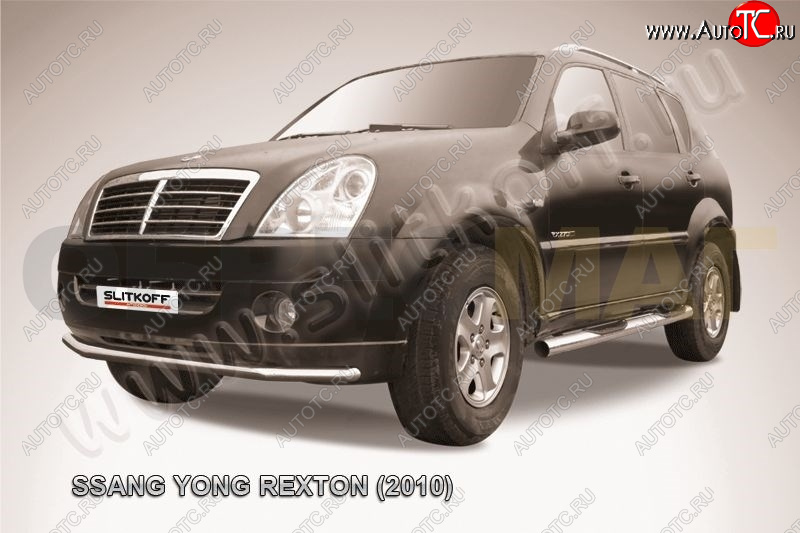 8 299 р. Защита переднего бампер Slitkoff  SSANGYONG Rexton  Y250 (2006-2012) (Цвет: серебристый)  с доставкой в г. Москва