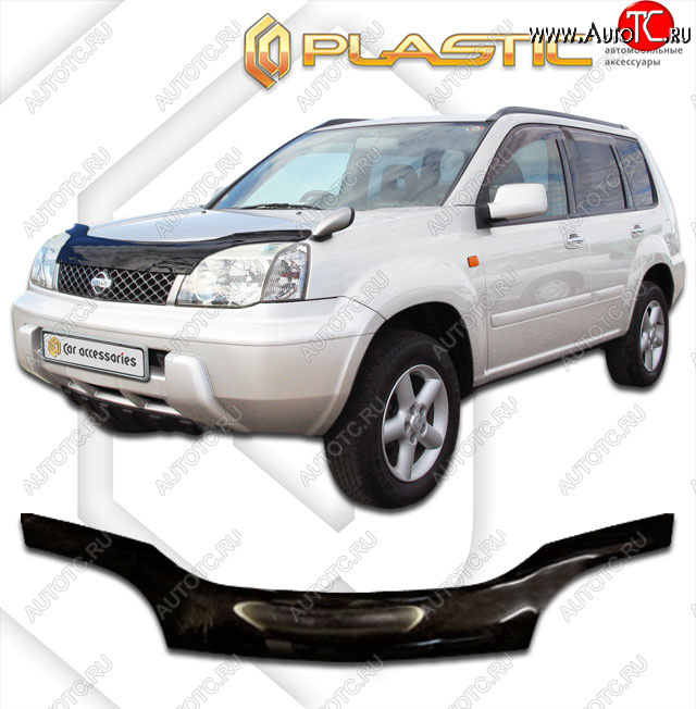 2 159 р. Дефлектор капота CA-Plastiс  Nissan X-trail  1 T30 (2000-2007) дорестайлинг, рестайлинг (classic черный, Без надписи)  с доставкой в г. Москва