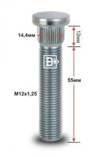 215 р. Забивная шпилька 55.0 мм ступицы колеса Вектор M12x1.25 x 55.0 KIA Cerato 1 LD седан рестайлинг (2005-2008). Увеличить фотографию 1