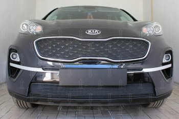 Защитная сетка в бампер (верх, ячейка 4х10 мм) Alfeco Премиум KIA (КИА) Sportage (Спортаж)  4 QL (2018-2022) 4 QL рестайлинг  (Чёрная)