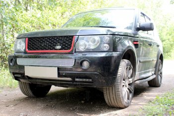 4 299 р. Защитная сетка в бампер (середина, ячейка 4х10 мм) Alfeco Премиум Land Rover Range Rover Sport 1 L320 дорестайлинг (2005-2009) (Хром)  с доставкой в г. Москва. Увеличить фотографию 2