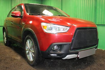 7 249 р. Защитная сетка в бампер (3D, ячейка 4х10 мм) Alfeco Премиум Mitsubishi ASX дорестайлинг (2010-2012) (Чёрная)  с доставкой в г. Москва. Увеличить фотографию 3