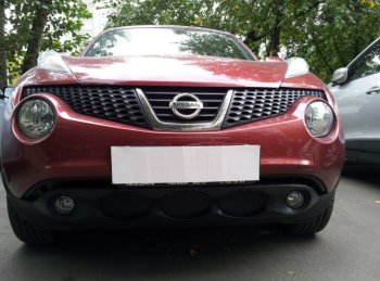 3 199 р. Защитная сетка в бампер (низ, ячейка 3х7 мм) Стрелка11 Стандарт  Nissan Juke  1 YF15 (2010-2014) дорестайлинг (Чёрная)  с доставкой в г. Москва. Увеличить фотографию 1