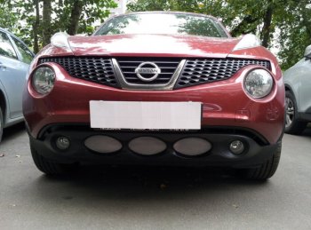 3 399 р. Защитная сетка в бампер (низ, ячейка 3х7 мм) Стрелка11 Стандарт Nissan Juke 1 YF15 дорестайлинг (2010-2014) (Хром)  с доставкой в г. Москва. Увеличить фотографию 1