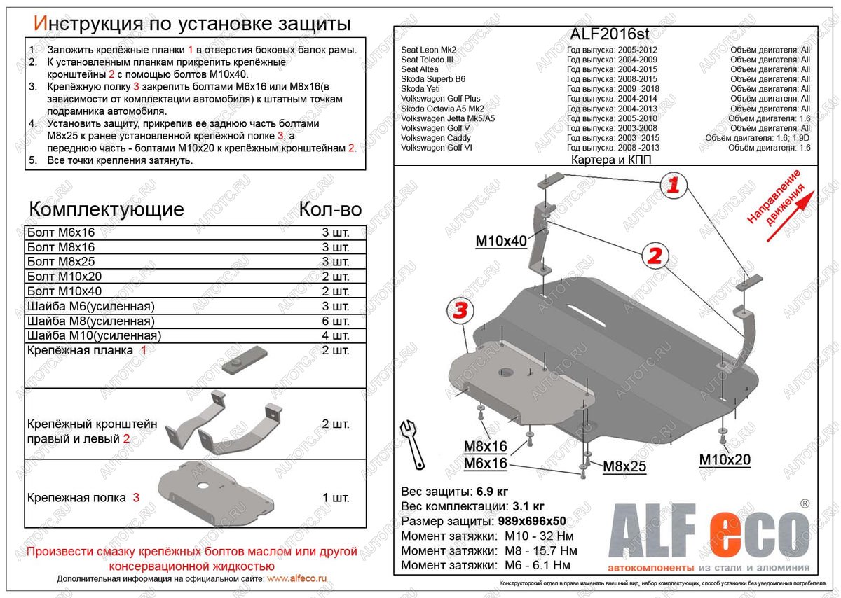 10 599 р. Защита картера и КПП (V-all) ALFECO  Volkswagen Caddy  2K (2003-2015) дорестайлинг, рестайлинг (алюминий 3 мм)  с доставкой в г. Москва