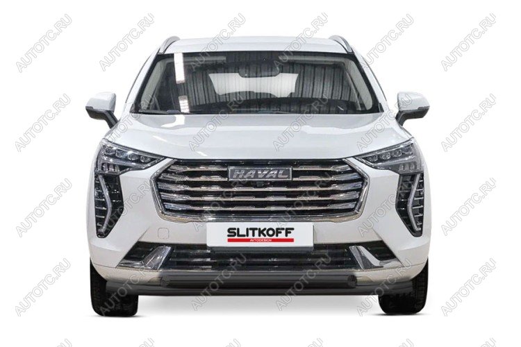 10 299 р. Защита переднего бампера d57+d57 двойная Slitkoff  Haval Jolion (2020-2024) дорестайлинг ( Сталь с полимерным покрытием в цвет черный)  с доставкой в г. Москва