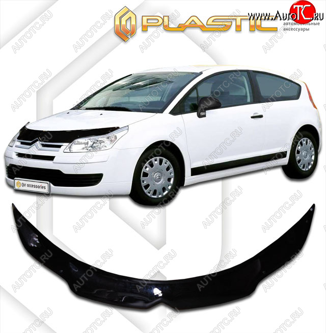 2 199 р. Дефлектор капота CA-Plastic  CITROEN C4 (2008-2011)  рестайлинг, хэтчбэк 3 дв.,  рестайлинг, хэтчбэк 5 дв. (classic черный, без надписи)  с доставкой в г. Москва