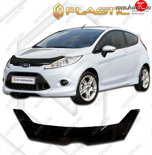 2 099 р. Дефлектор капота CA-Plastic  Ford Fiesta  6 (2008-2013) хэтчбэк 3 дв. дорестайлинг, хэтчбэк 5 дв. дорестайлинг (classic черный, без надписи)  с доставкой в г. Москва