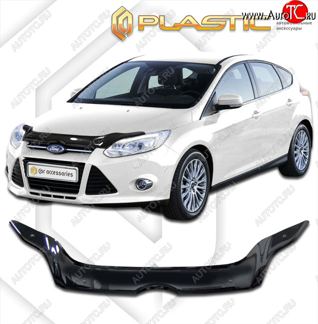 2 299 р. Дефлектор капота CA-Plastiс  Ford Focus  3 (2010-2015) хэтчбэк дорестайлинг (classic черный, без надписи)  с доставкой в г. Москва