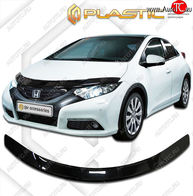 2 159 р. Дефлектор капота CA-Plastic  Honda Civic  9 (2011-2016) FK хэтчбэк (classic черный, без надписи)  с доставкой в г. Москва