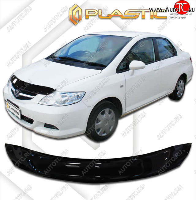 1 899 р. Дефлектор капота CA-Plastic  Honda Fit Aria  GD (2005-2009) рестайлинг седан (classic черный, без надписи)  с доставкой в г. Москва