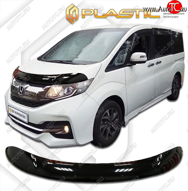 2 159 р. Дефлектор капота CA-Plastic  Honda StepWagon  5 RP1,RP2, RP3, RP4 (2015-2017) минивэн дорестайлинг (classic черный, без надписи)  с доставкой в г. Москва