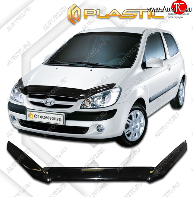 1 899 р. Дефлектор капота CA-Plastic  Hyundai Getz  TB (2005-2011) хэтчбэк 3 дв. рестайлинг (classic черный, без надписи)  с доставкой в г. Москва