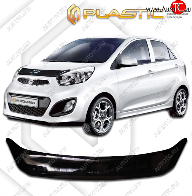 1 839 р. Дефлектор капота CA-Plastic  KIA Picanto  2 TA хэтчбэк 3 дв. (2011-2017) дорестайлинг, рестайлинг (classic черный, без надписи)  с доставкой в г. Москва