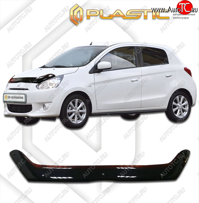 1 999 р. Дефлектор капота CA-Plastic  Mitsubishi Mirage  A03A (2012-2015) хэтчбэк 5 дв. дорестайлинг (classic черный, без надписи)  с доставкой в г. Москва