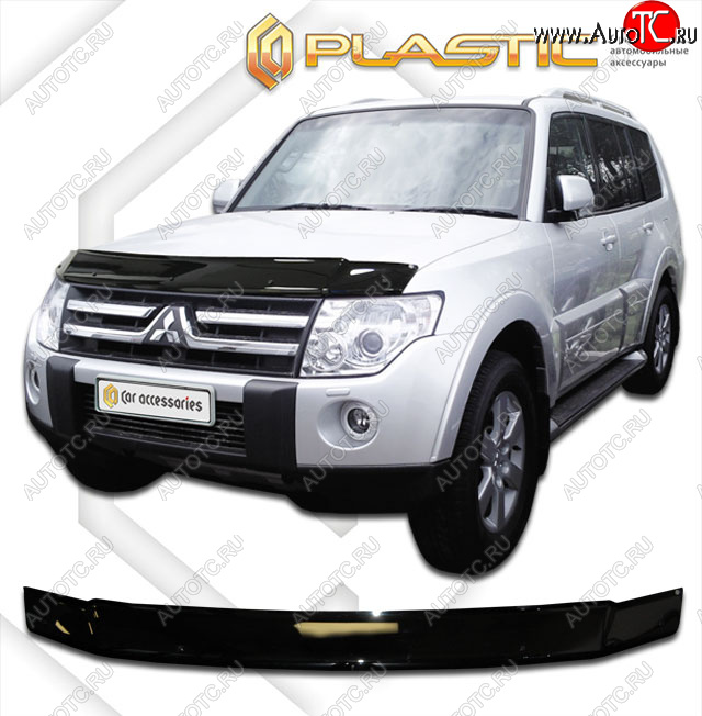 1 999 р. Дефлектор капота CA-Plastic  Mitsubishi Pajero  4 V80 (2006-2014) дорестайлинг, 3 дв. 1-ый рестайлинг (classic черный, без надписи)  с доставкой в г. Москва