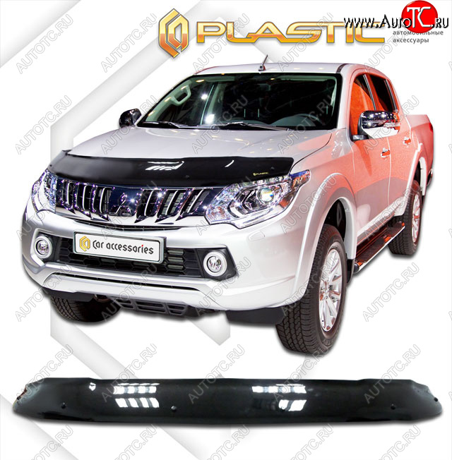 2 159 р. Дефлектор капота CA-Plastic  Mitsubishi Triton  KKKL (2015-2018) Double Cab дорестайлинг (classic черный, без надписи)  с доставкой в г. Москва