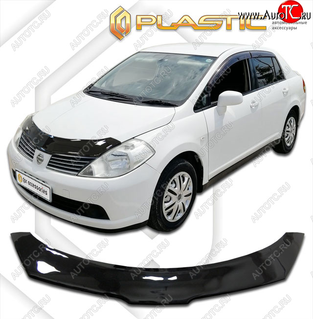 2 159 р. Дефлектор капота CA-Plastic  Nissan Tiida Latio  C11 (2004-2012) седан (classic черный, без надписи)  с доставкой в г. Москва