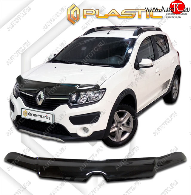 2 359 р. Дефлектор капота CA-Plastic  Renault Sandero Stepway  (B8) (2014-2022) дорестайлинг, рестайлинг (classic черный, без надписи)  с доставкой в г. Москва