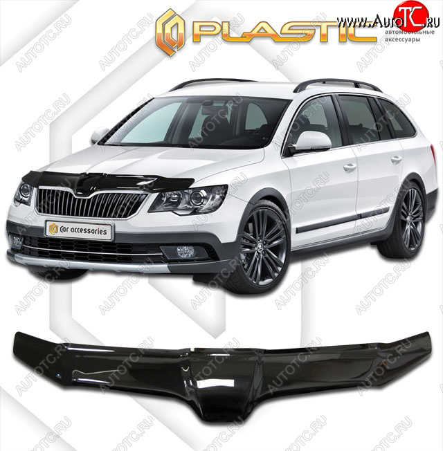 2 159 р. Дефлектор капота CA-Plastic  Skoda Superb  (B6) 3T (2013-2015) лифтбэк рестайлинг (classic черный, без надписи)  с доставкой в г. Москва