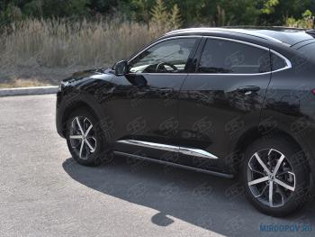 10 249 р. Защита порогов d63 SLITKOFF Haval F7x рестайлинг (2022-2024) (нержавейка окрашенная в черный цвет)  с доставкой в г. Москва. Увеличить фотографию 1