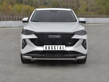 Защита переднего бампера d42 *42 уголки SLITKOFF Haval F7x  рестайлинг (2022-2024)  (нержавейка полированная)