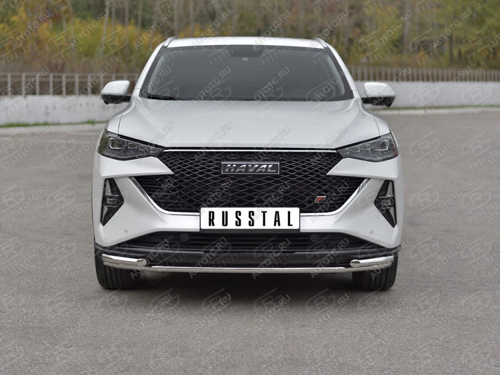 11 999 р. Защита переднего бампера d42 *42 уголки SLITKOFF Haval F7x  рестайлинг (2022-2024) (нержавейка полированная)  с доставкой в г. Москва