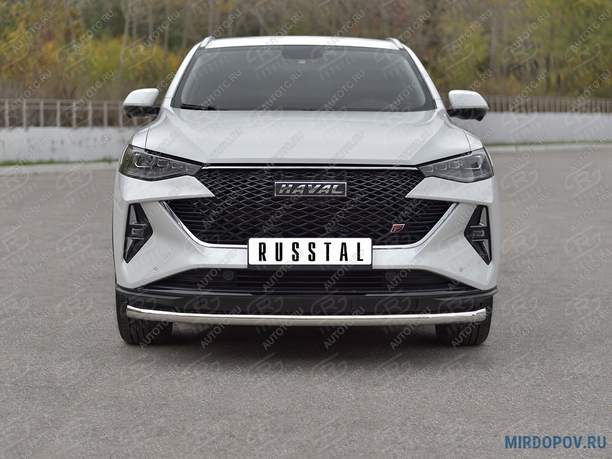 13 399 р. Защита переднего бампера d63 секции SLITKOFF  Haval F7x (2022-2024) рестайлинг (нержавейка полированная)  с доставкой в г. Москва