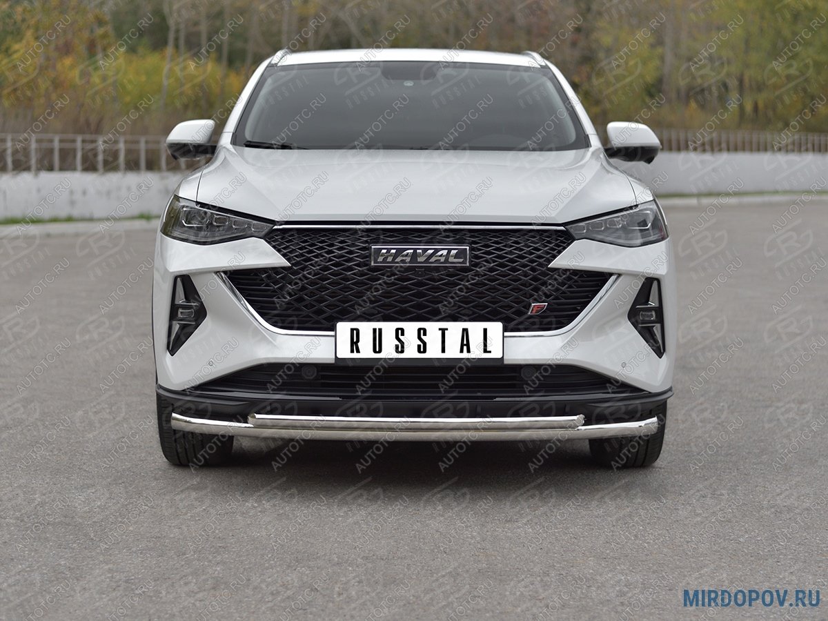 14 999 р. Защита переднего бампера d63*42 дуга SLITKOFF  Haval F7x (2022-2024) рестайлинг (нержавейка полированная)  с доставкой в г. Москва