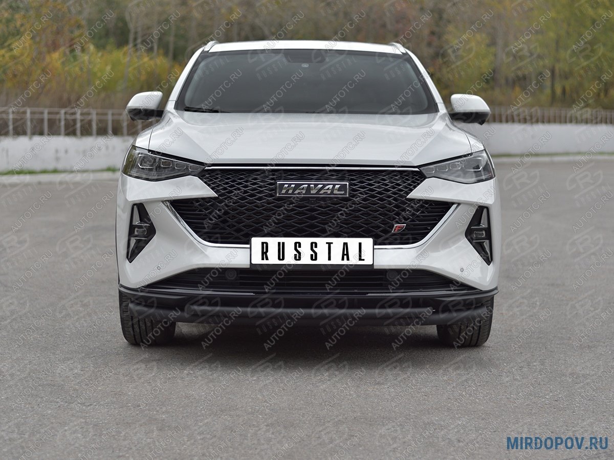 10 749 р. Защита переднего бампера d63*42 дуга SLITKOFF Haval F7x  рестайлинг (2022-2024) (нержавейка окрашенная в черный цвет)  с доставкой в г. Москва