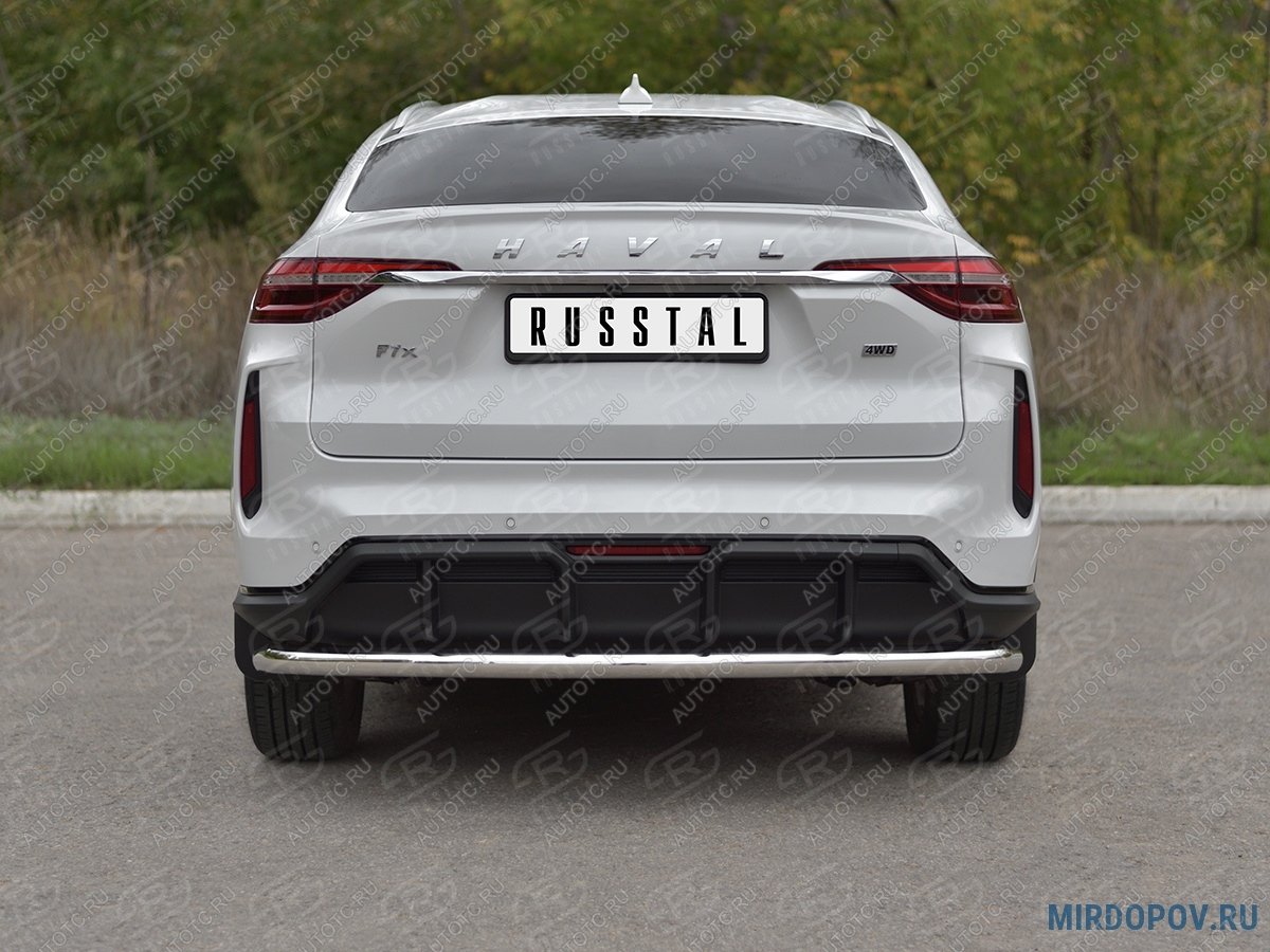 12 849 р. Защита заднего бампера d63 секции SLITKOFF  Haval F7x (2022-2025)  рестайлинг (нержавейка полированная)  с доставкой в г. Москва