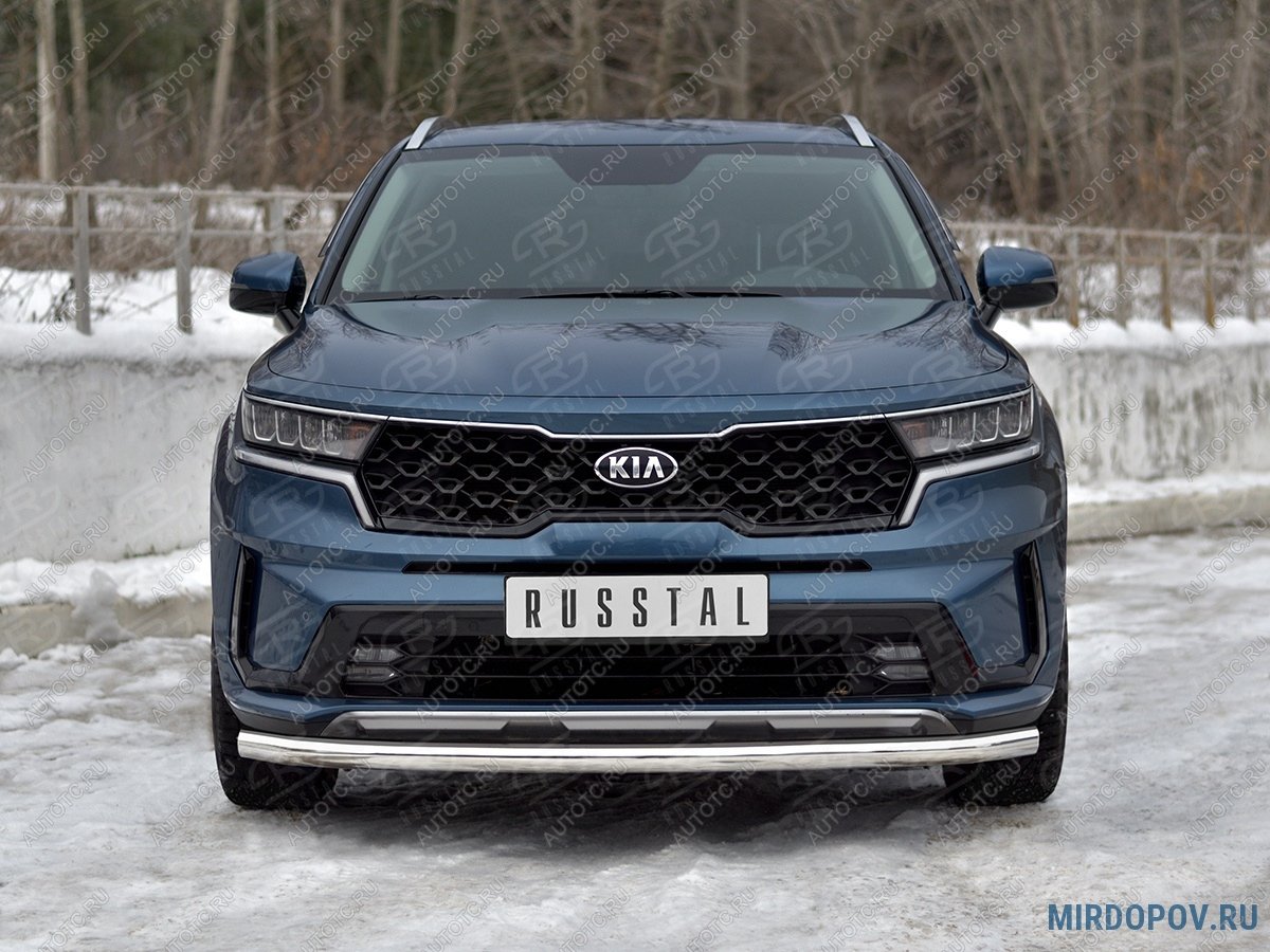 13 399 р. Защита переднего бампера d63 секции SLITKOFF  KIA Sorento  MQ4 (2020-2022) (нержавейка полированная)  с доставкой в г. Москва