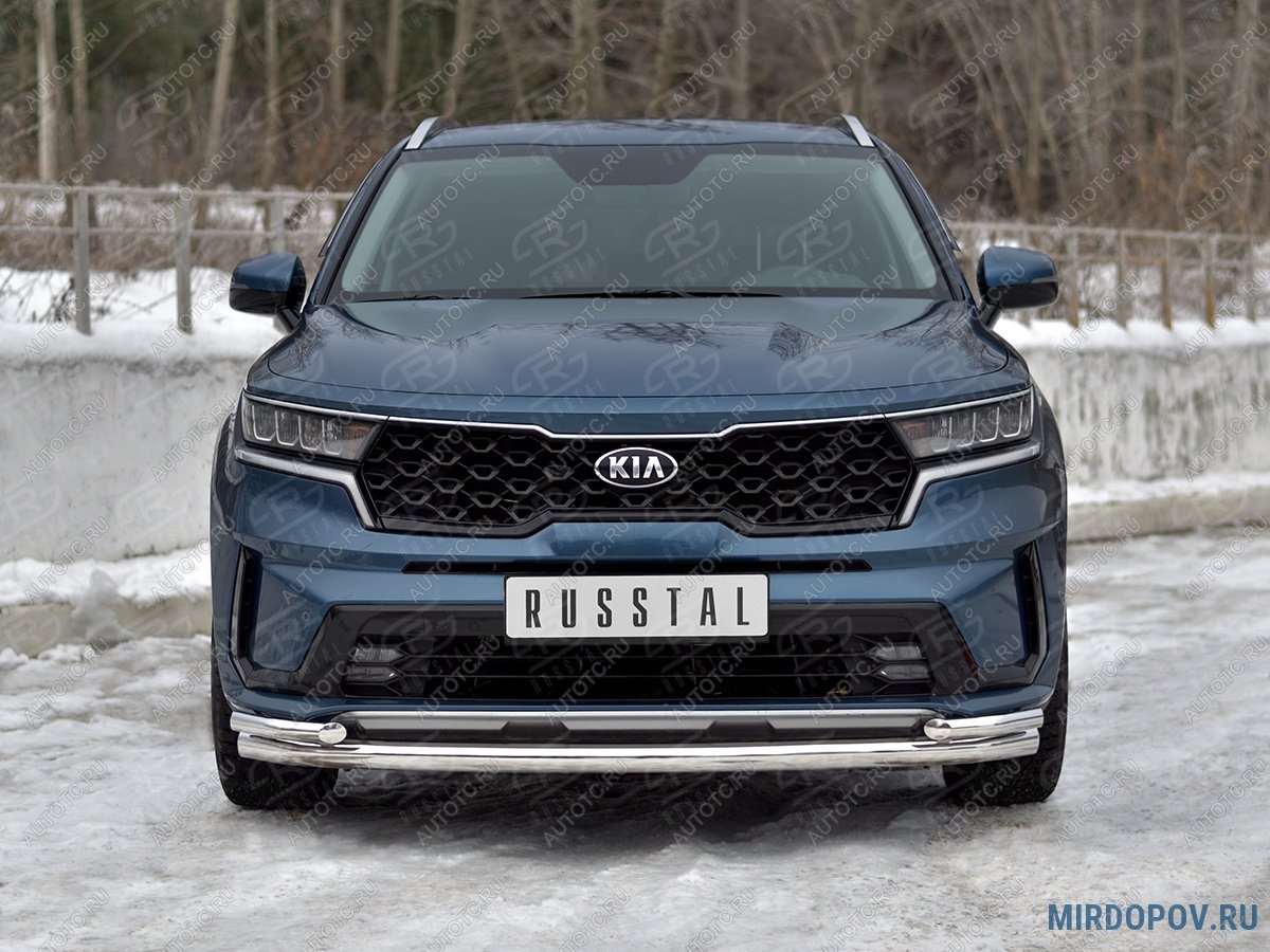 17 899 р. Защита переднего бампера d63 секции-d42 уголки SLITKOFF  KIA Sorento  MQ4 (2020-2022) (нержавейка полированная)  с доставкой в г. Москва