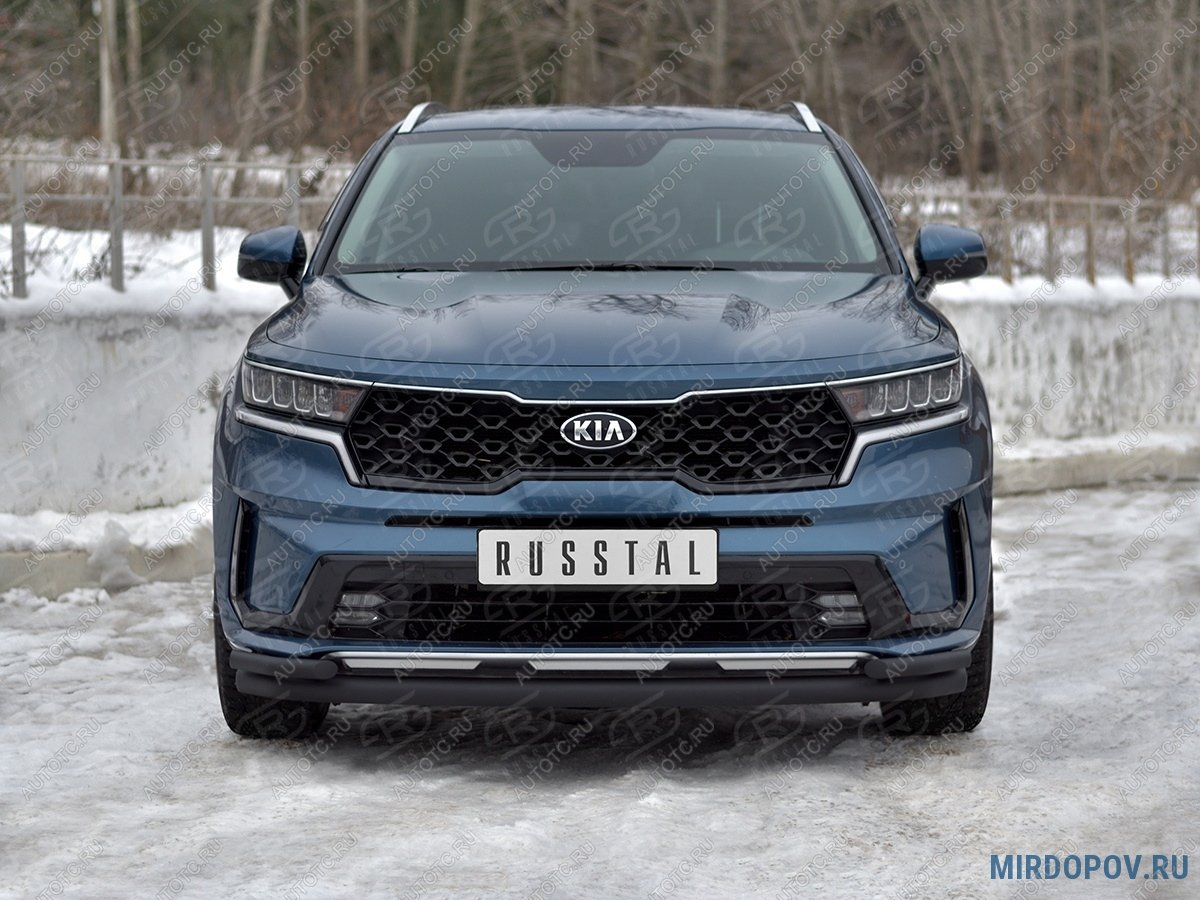 14 349 р. Защита переднего бампера d63 секции-d42 уголки SLITKOFF KIA Sorento MQ4 (2020-2022) (нержавейка)  с доставкой в г. Москва