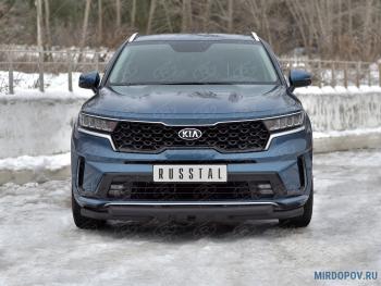 17 999 р. Защита переднего бампера d63 мм секции-d63 мм уголки+клыки SLITKOFF KIA Sorento MQ4 (2020-2022) (нержавейка окрашенная в черный цвет)  с доставкой в г. Москва. Увеличить фотографию 1