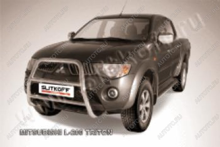 18 399 р. Защита переднего бампера кенгурятник d57 высокий (Triton) Slitkoff  Mitsubishi L200  4 (2006-2014)  дорестайлинг (Сталь с полимерным покрытием в цвет серебристый)  с доставкой в г. Москва