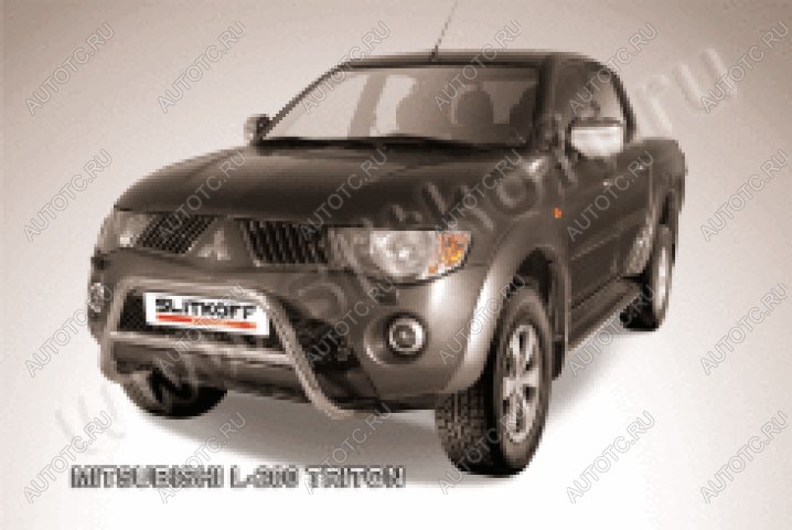 16 899 р. Защита переднего бампера кенгурятник d57 низкий (Triton) Slitkoff  Mitsubishi L200  4 (2006-2014)  дорестайлинг (Сталь с полимерным покрытием в цвет серебристый)  с доставкой в г. Москва