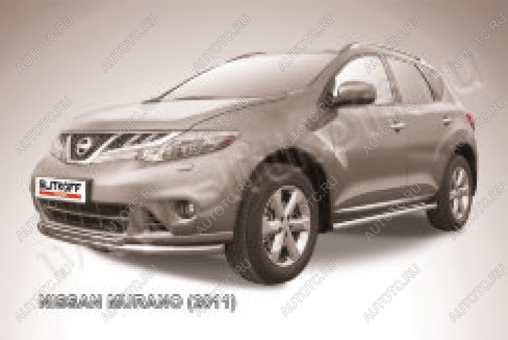 10 249 р. Защита переднего бампера d57+d42 двойная Slitkoff  Nissan Murano  2 Z51 (2010-2016) рестайлинг (Сталь с полимерным покрытием в цвет серебристый)  с доставкой в г. Москва