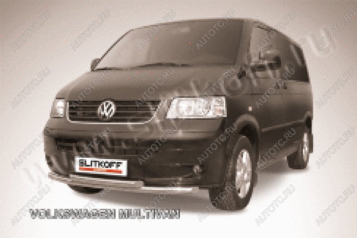 10 299 р. Защита переднего бампера d57+d57 двойная Slitkoff  Volkswagen Multivan  T5 (2003-2015)  дорестайлинг, рестайлинг (Сталь с полимерным покрытием в цвет серебристый)  с доставкой в г. Москва