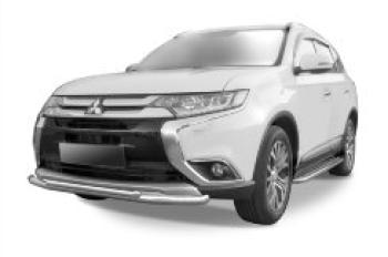 13 899 р. Защита переднего бампера d57+d42 двойная Slitkoff  Mitsubishi Outlander  GF (2015-2018) 2-ой рестайлинг (нержавейка полированная)  с доставкой в г. Москва. Увеличить фотографию 1