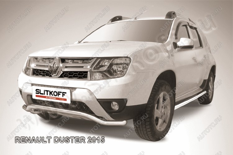 11 499 р. Защита переднего бампера (нержавейка, волна 57) Slitkoff  Renault Duster  HS (2015-2021) рестайлинг (полированная)  с доставкой в г. Москва