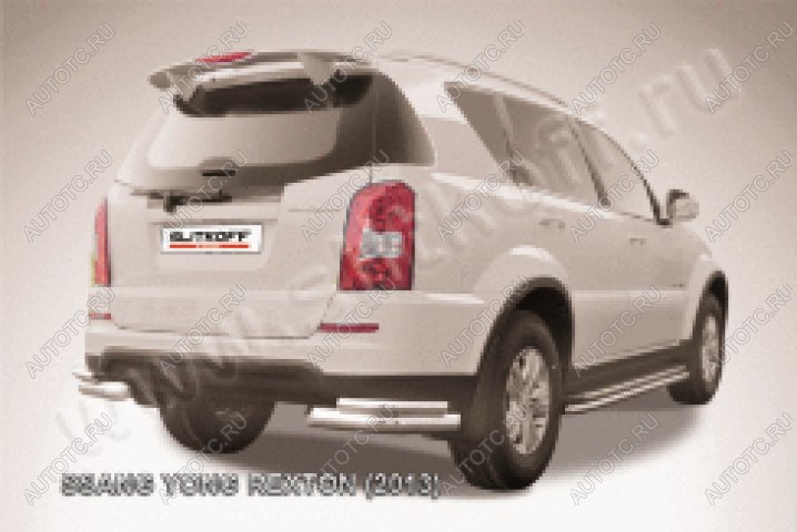 11 299 р. Защита заднего бампера уголки двойные d76+d42 Slitkoff  SSANGYONG Rexton  Y290 (2012-2017) (нержавейка полированная)  с доставкой в г. Москва