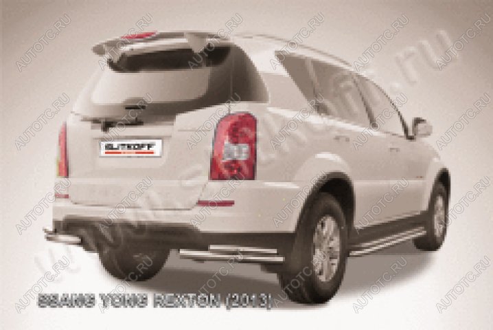 9 599 р. Защита заднего бампера уголки d57+d42 двойные Slitkoff  SSANGYONG Rexton  Y290 (2012-2017) (нержавейка полированная)  с доставкой в г. Москва