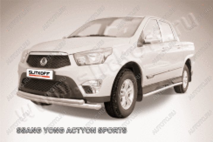 14 799 р. Защита переднего бампера d76+d57 двойная Slitkoff  SSANGYONG Actyon Sport (2012-2025) (нержавейка полированная)  с доставкой в г. Москва