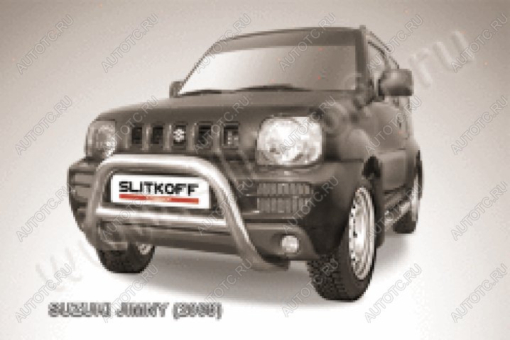 33 699 р. Защита переднего бампера кенгурятник d76 низкий Slitkoff  Suzuki Jimny  JB23/JB43 (1998-2018) дорестайлинг, 1-ый рестайлинг, 2-ой рестайлинг (нержавейка полированная)  с доставкой в г. Москва