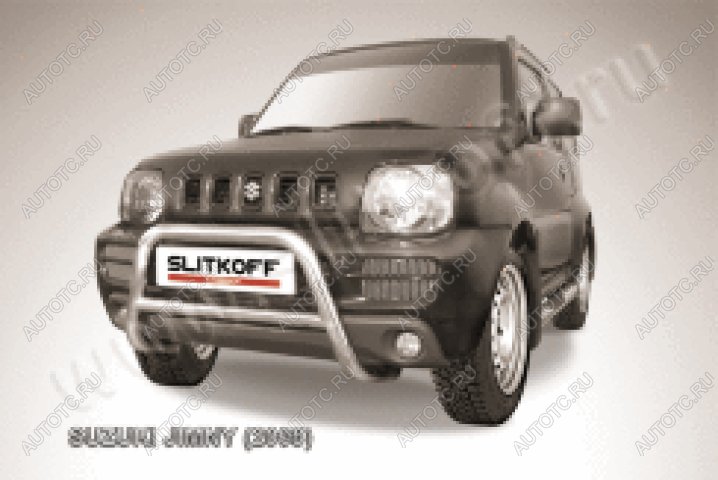 24 449 р. Защита переднего бампера кенгурятник d57 низкий Slitkoff  Suzuki Jimny  JB23/JB43 (1998-2018) дорестайлинг, 1-ый рестайлинг, 2-ой рестайлинг (нержавейка полированная)  с доставкой в г. Москва