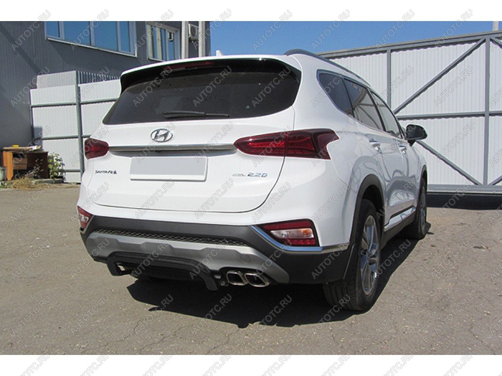 7 999 р. Защита заднего бампера d57 скоба Slitkoff Hyundai Santa Fe TM дорестайлинг (2018-2021) (Сталь с полимерным покрытием в цвет черный)  с доставкой в г. Москва