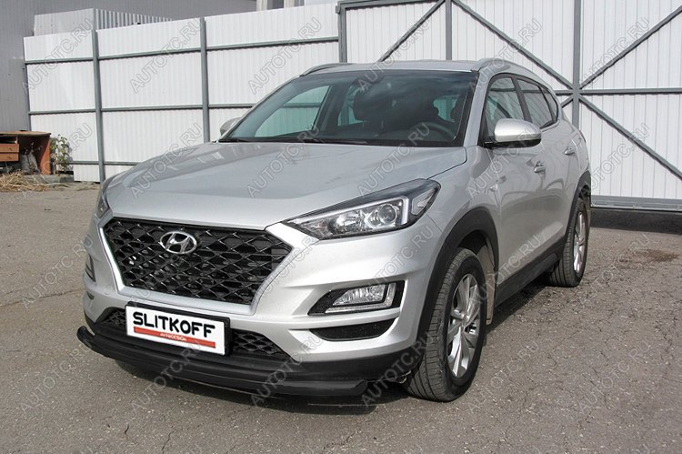 10 649 р. Защита переднего бампера d57+d42 двойная Slitkoff  Hyundai Tucson  TL (2018-2021) рестайлинг (  Сталь с полимерным покрытием в цвет черный)  с доставкой в г. Москва